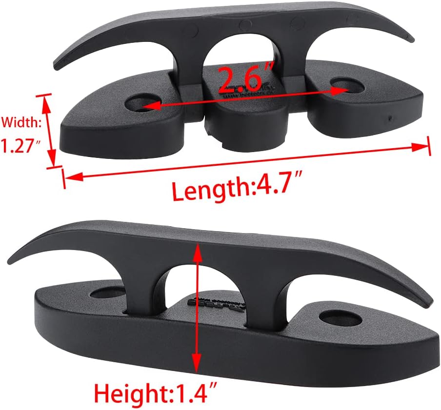4 Pcs 5" Folding Cleat, Flip-up Dock Cleat. Marine Grade Nylon, Black