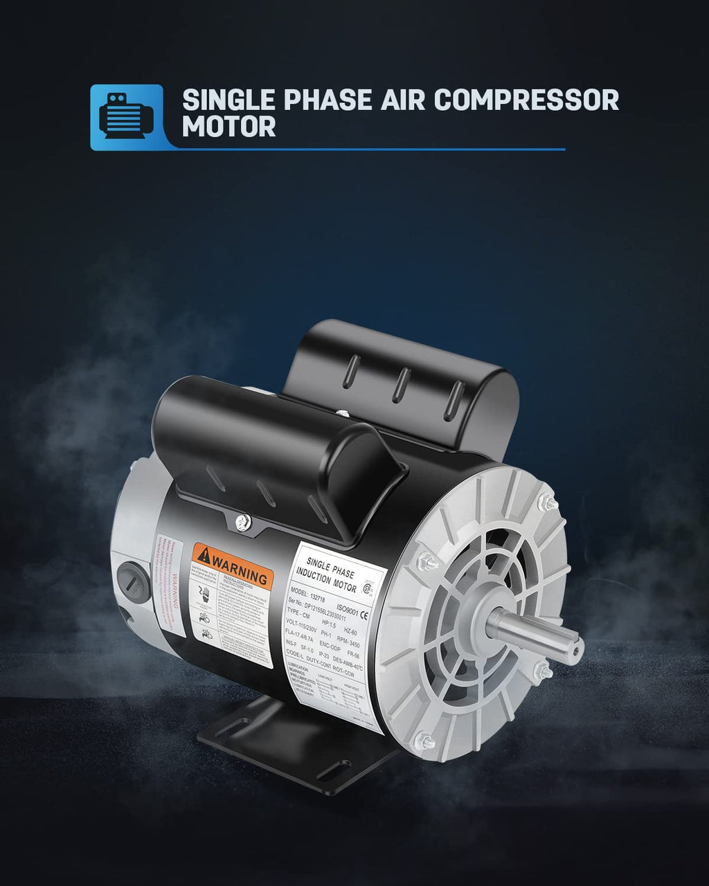1.5HP Air Compressor Motor 3450RPM 115/230V Single Phase 56 Frame ODP