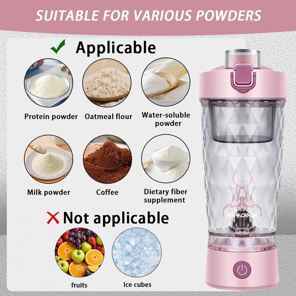 Electric Protein Shaker Bottle, 22oz BPA-Free Tritan | USB Rechargeable Protein Shake Mixer with Powder Storage Cup