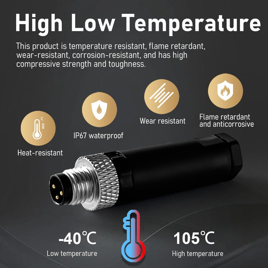 10Pcs M8 3Pin Male Industrial Aviation Connector (A-Code) Waterproof, Sensor Plug Field-Assemblable 8mm Circular Socket Panels Adapter IP67