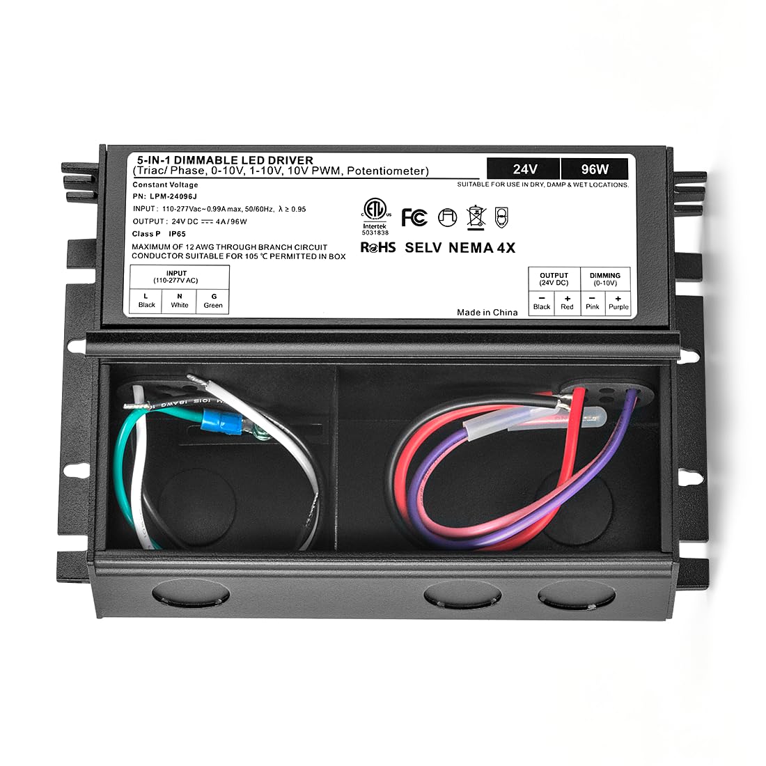 96W Dimmable LED Driver Power Supply 24VDC Transformer,5-in-1