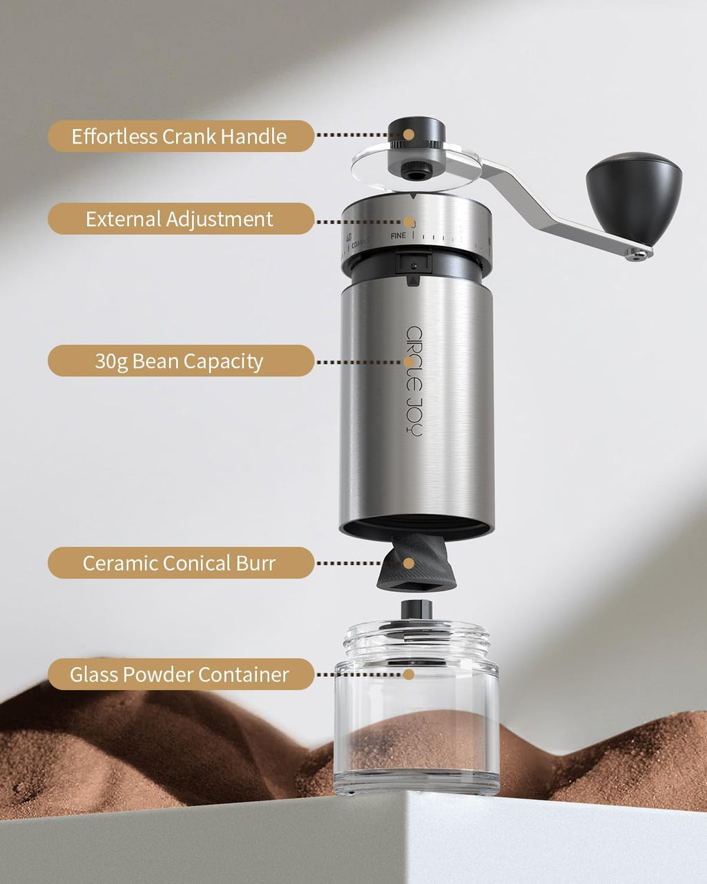Mini Manual Coffee Grinder with 40 External Adjustable Settings and Ceramic Conical Burr, Portable Stainless Steel