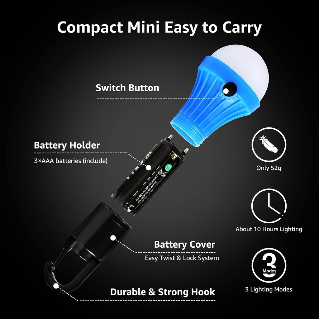 LED Camping Lantern with 3 Light Modes, Batteries Included, 4 Packs | Hanging Tent Light, Camping Essentials