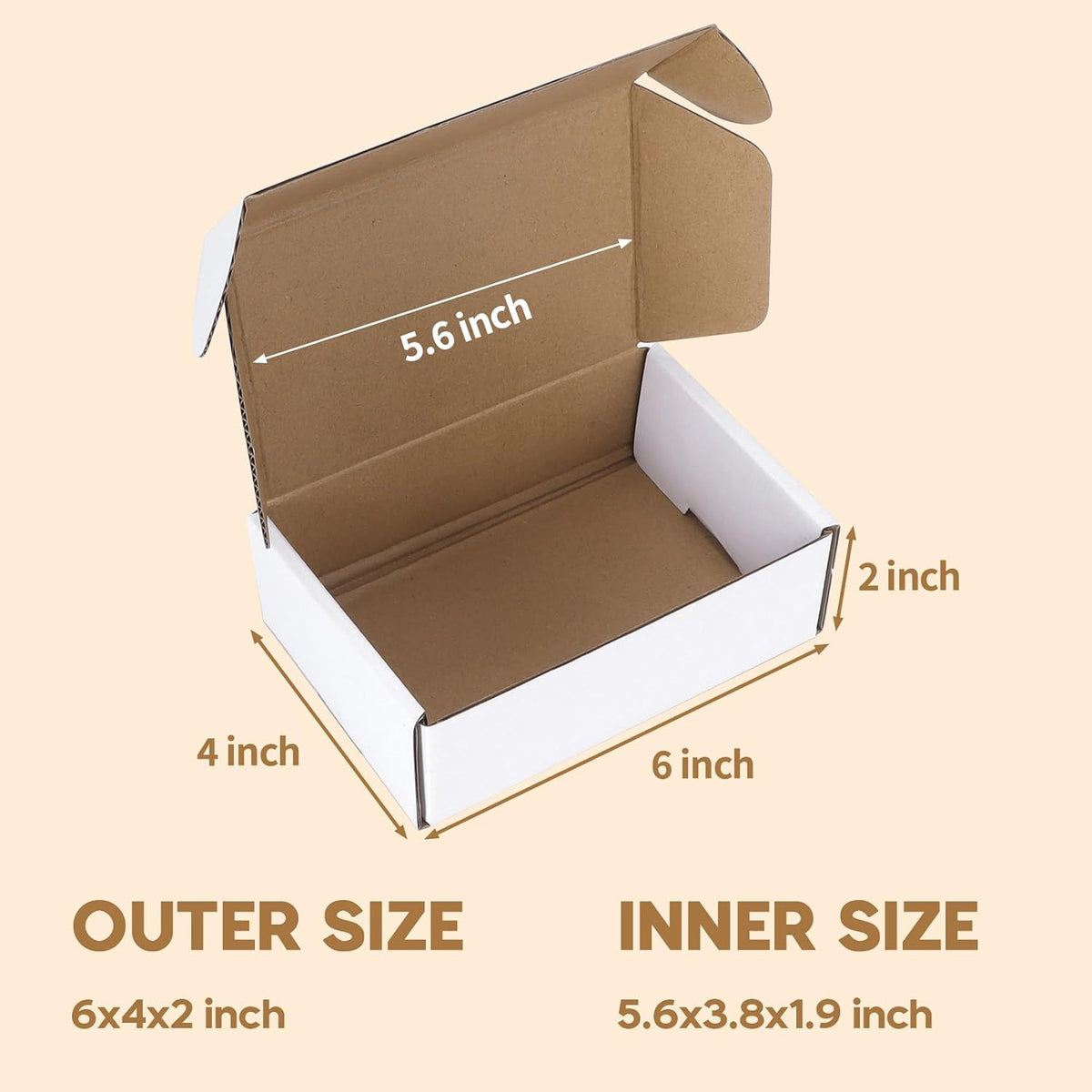 25 Pack 6x4x2 inch Small Shipping Boxes, White Mailing Boxes