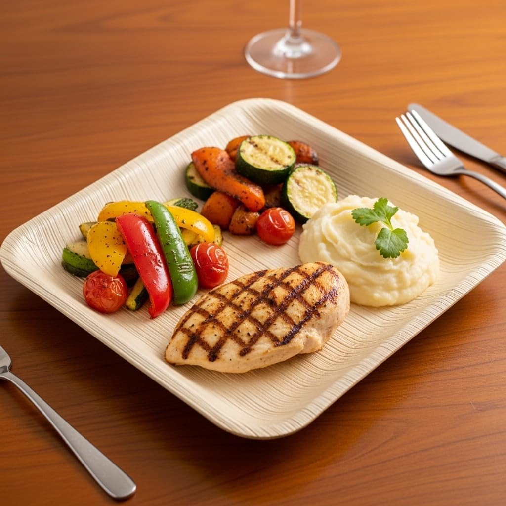 Raj Bamboo Plates Disposable, Decorative Compostable Tableware for wedding, Lunch, Dinner, Birthday, Camping, Outdoor