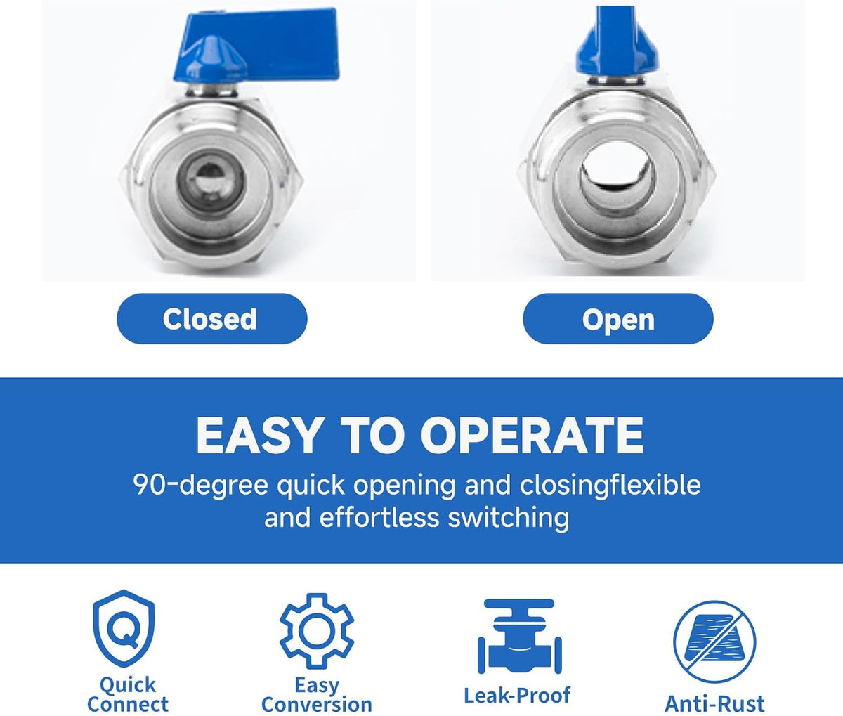 3/8" 304SS Full Port Ball Valve, NPT F x M, 4Pcs