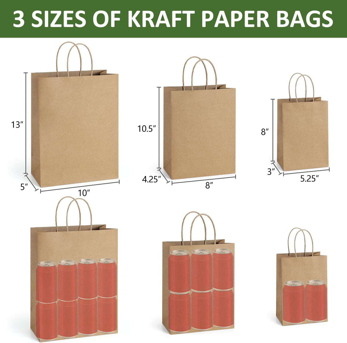 75 Pack Kraft Paper Gift Bags with Handles Assorted Sizes Brown