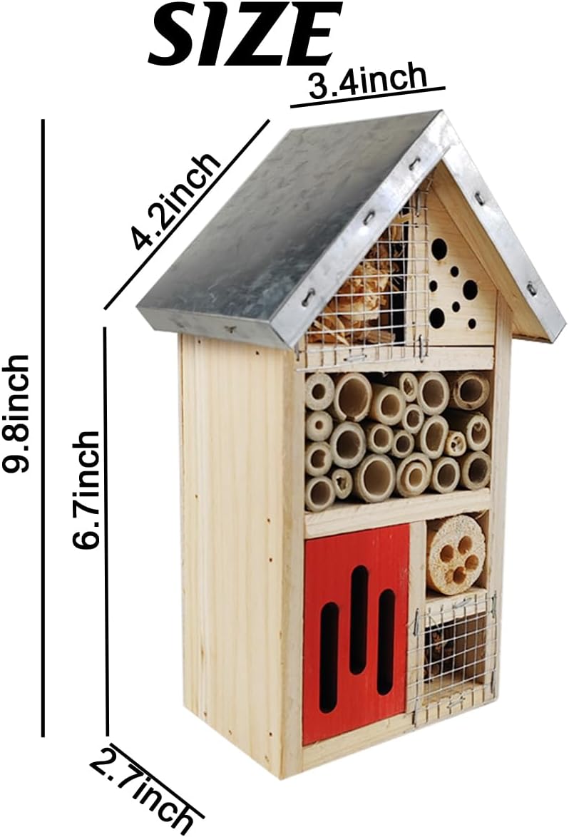 Natural Wooden Hanging Bee House for Gardens Natural Wooden Butterfly Hotel for Bee, Butterfly, Ladybirds, Habitat