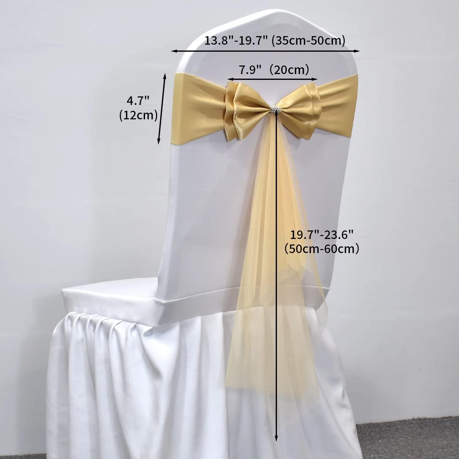 Pack of 20 Double Bows Organza Stretch Chair Sashes, for Wedding Party Chair Cover Decoration, Spandex Stretch Chairs
