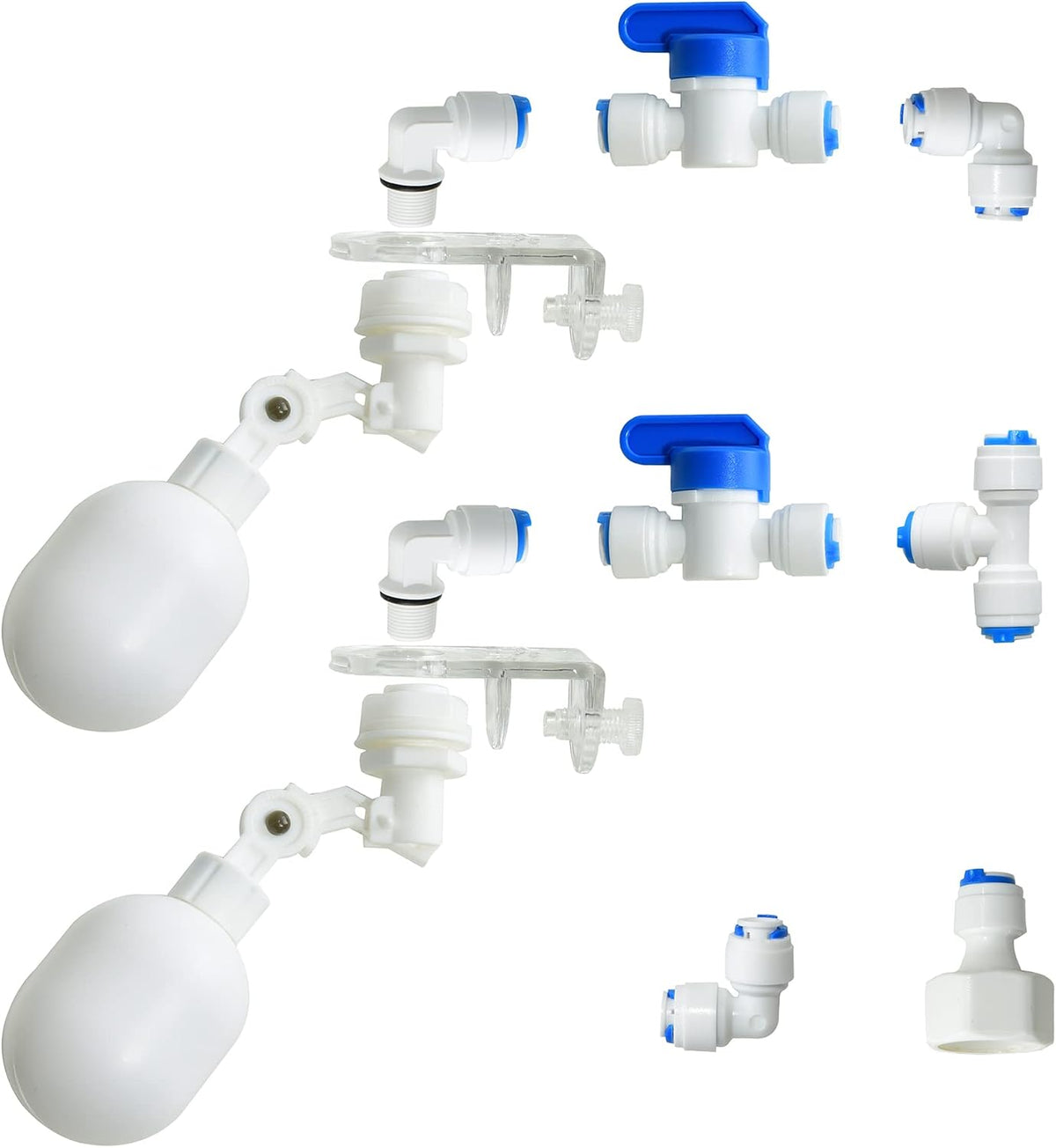 1/4 inch Plastic Adjustable Tube Float Valve Kit (2 Float + 10 Connect)