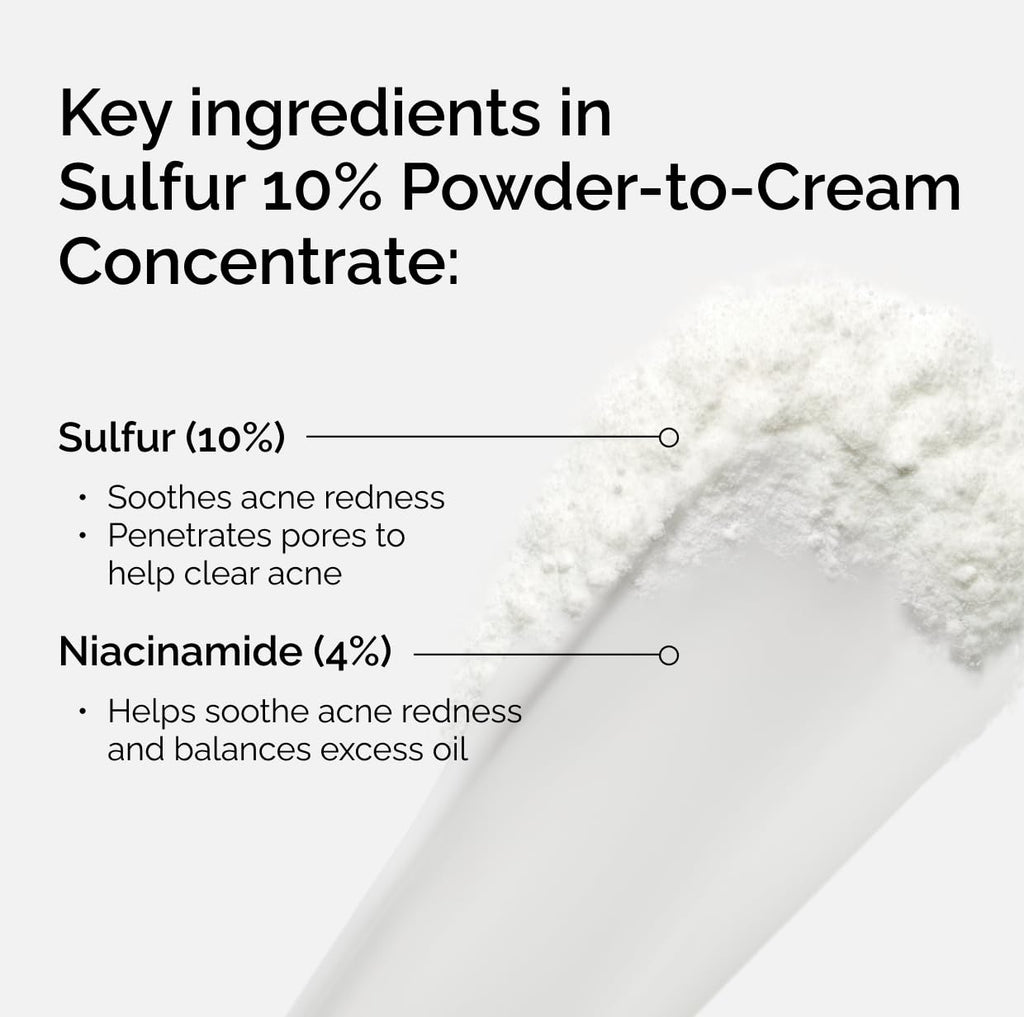 Sulfur 10% Powder-to-Cream Acne Spot Treatment Concentrate, Reduces Pimple Size and Zit Redness, 0.18 Oz