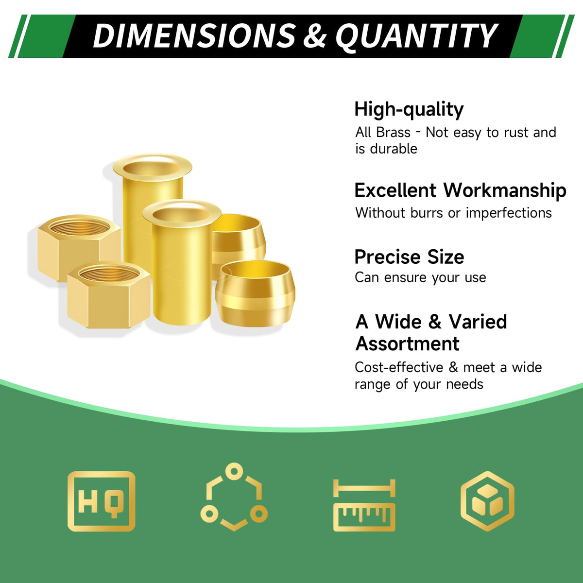 Japtend 55pcs 3/8" Brass Compression Sleeves Ferrules Inserts Nuts Fittings