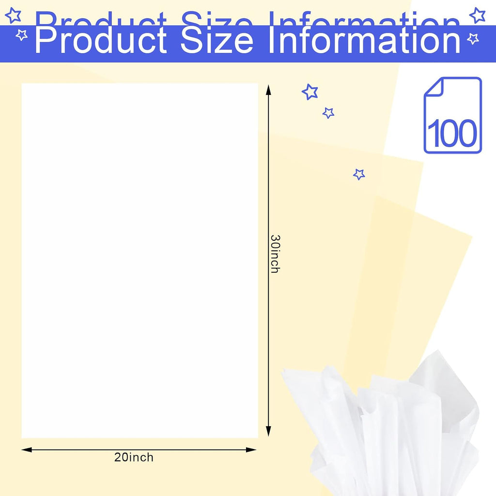 100 Sheets 20 x 30 Inch Acid Free Archival Tissue Paper White
