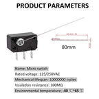 Coin Switch Wire Switch 5A 125/250V AC 3 Foot 0.1A 30V DC 1PCS Black 10307