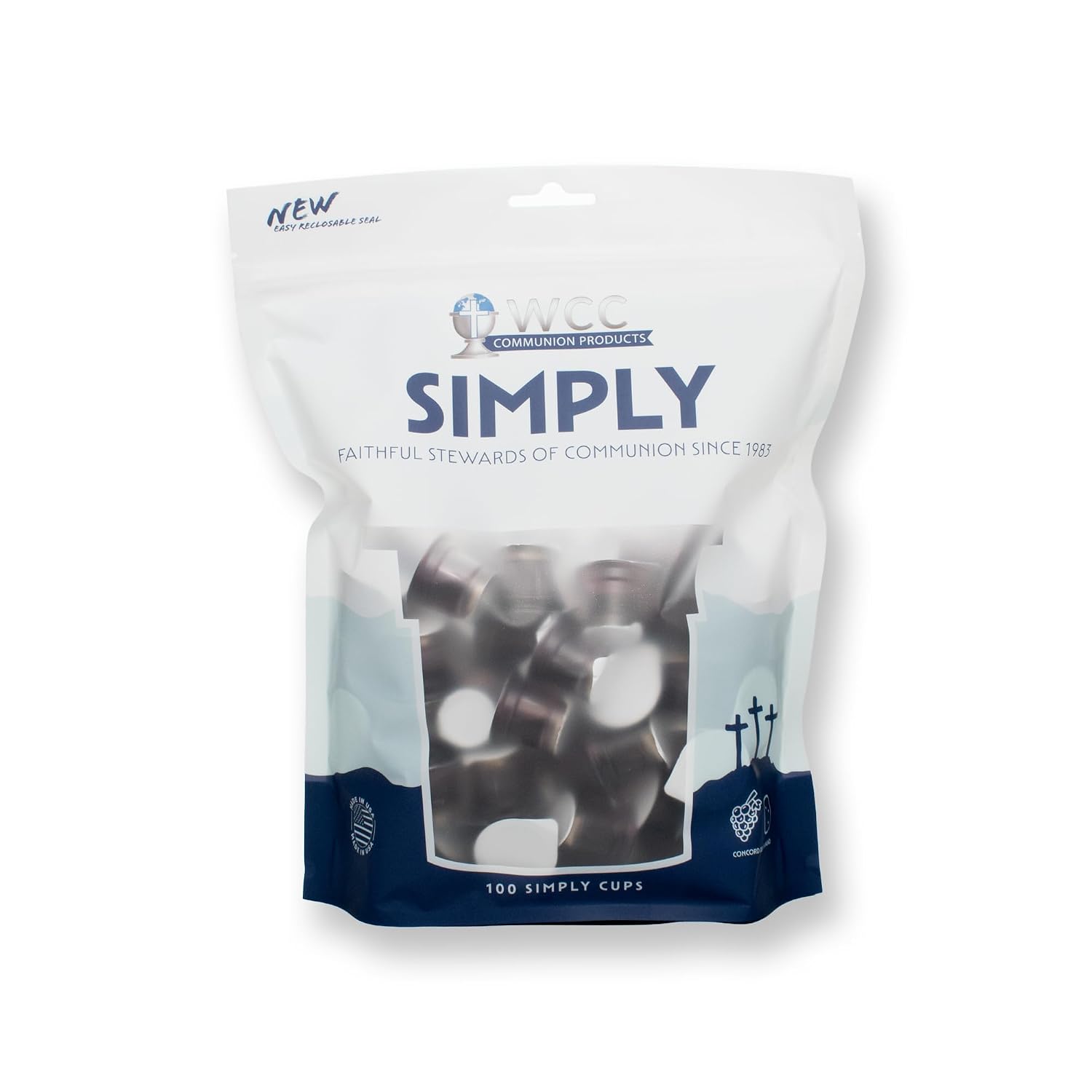 Simply Communion Bagged Prefilled Communion Cups 100 Count | Concord Grape Juice & Unleavened Bread | Quiet Seal