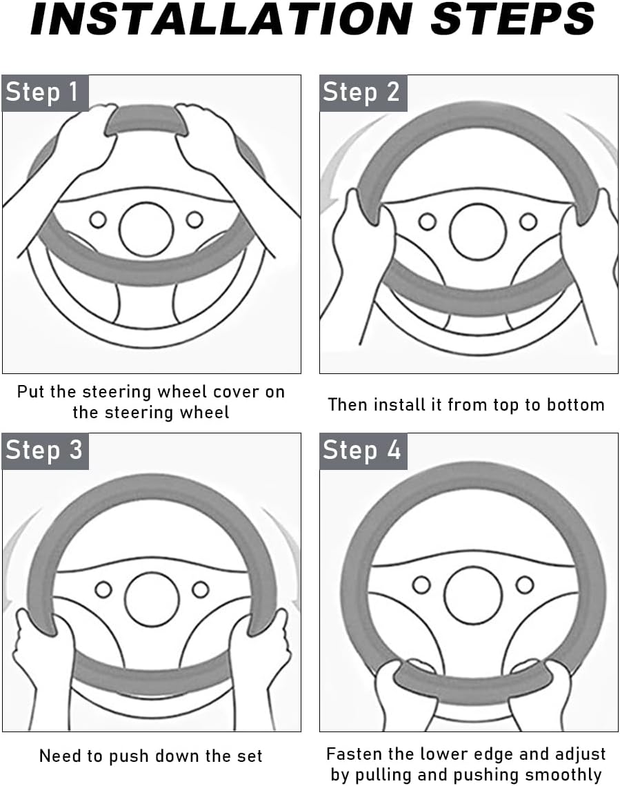 Car Steering Wheel Cover, 15 Inch Carbon Fiber Leather Stitching Color Steering Wheel Protector, Anti-Slip Elastic