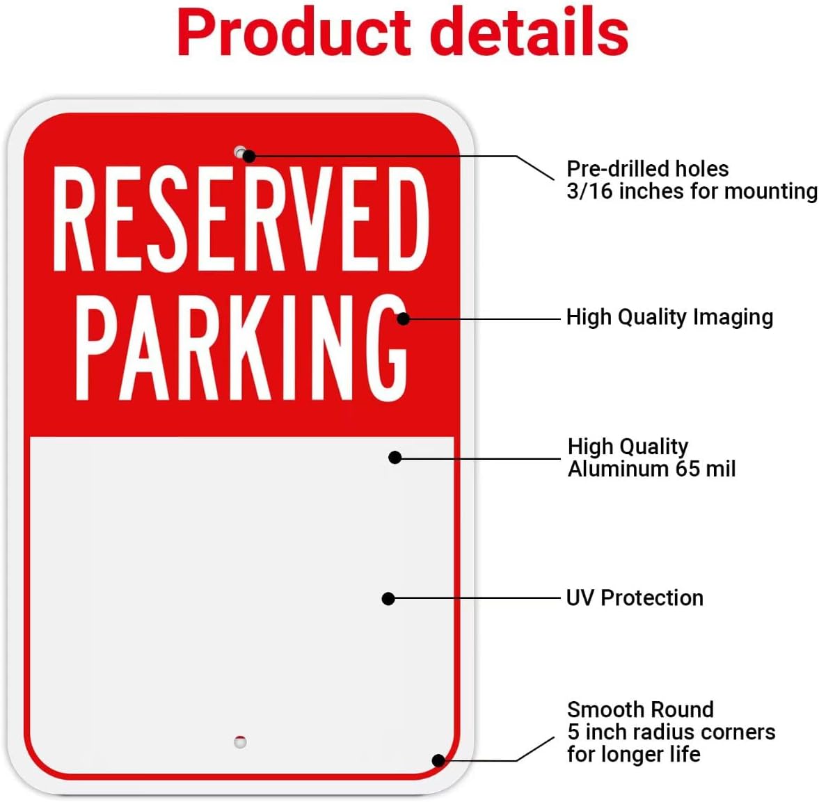 (4 Pack) Large Reserved Parking Sign, 18"x12" Reflective Aluminum Metal Write-On Sign, Rust-Free, Weather Resistant