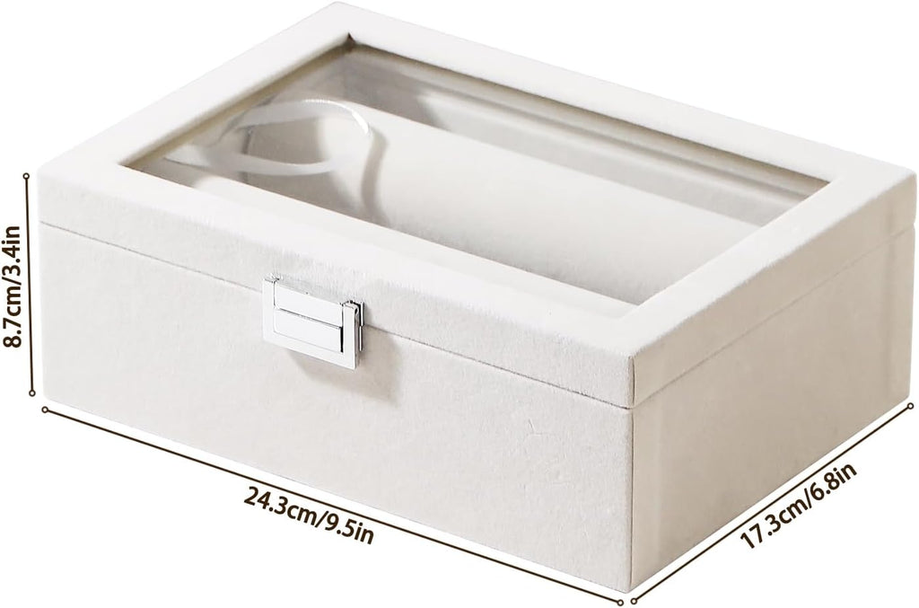 Bracelet Display Holder with Rods for Bangles Watches, Jewelry Organizer Box Storage Case with Clear Lid (Beige)