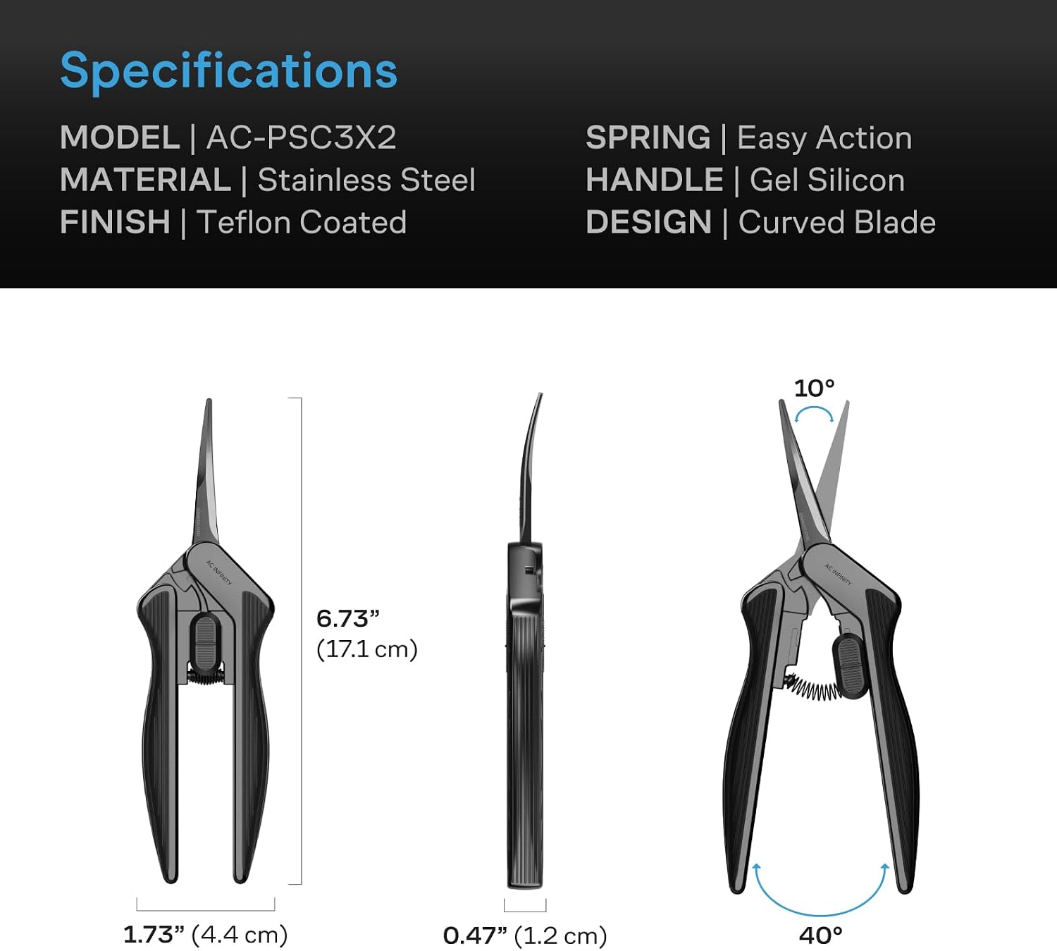 6.6” Stainless Steel Curved Pruning Shear 2-Pack. | Curved Precision Blades with Nonstick Teflon Coating, Lightweight