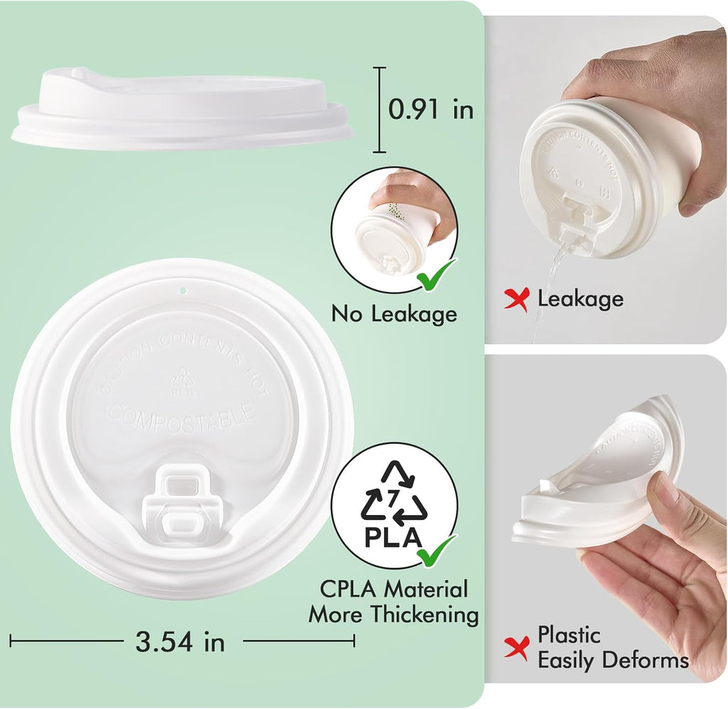 Compostable Coffee Cup Lids 200 Count, 3.54 inch CPLA Cup Lid