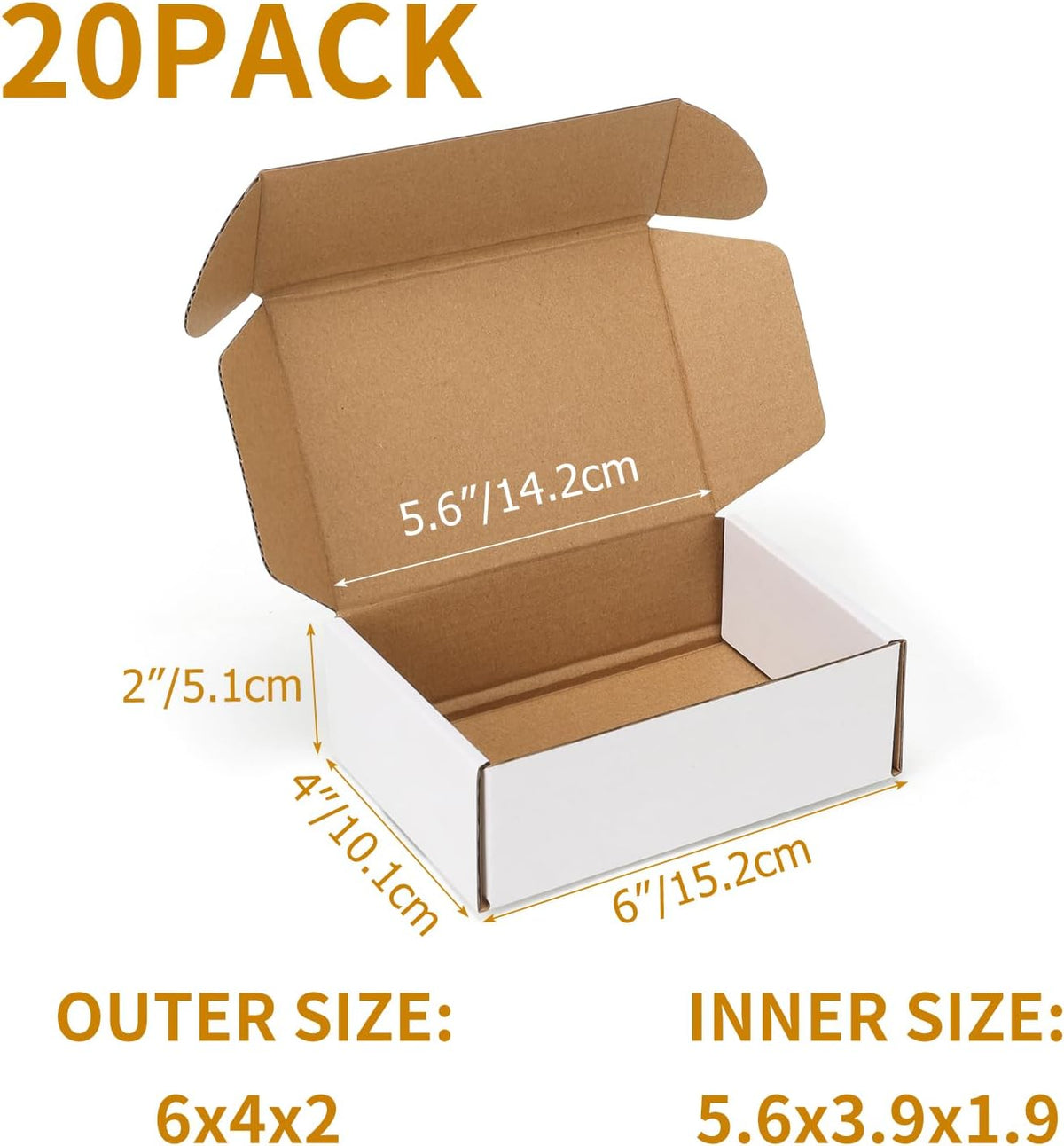 20 Pack 6x4x2 inch Small Shipping Boxes, White Mailing Boxes