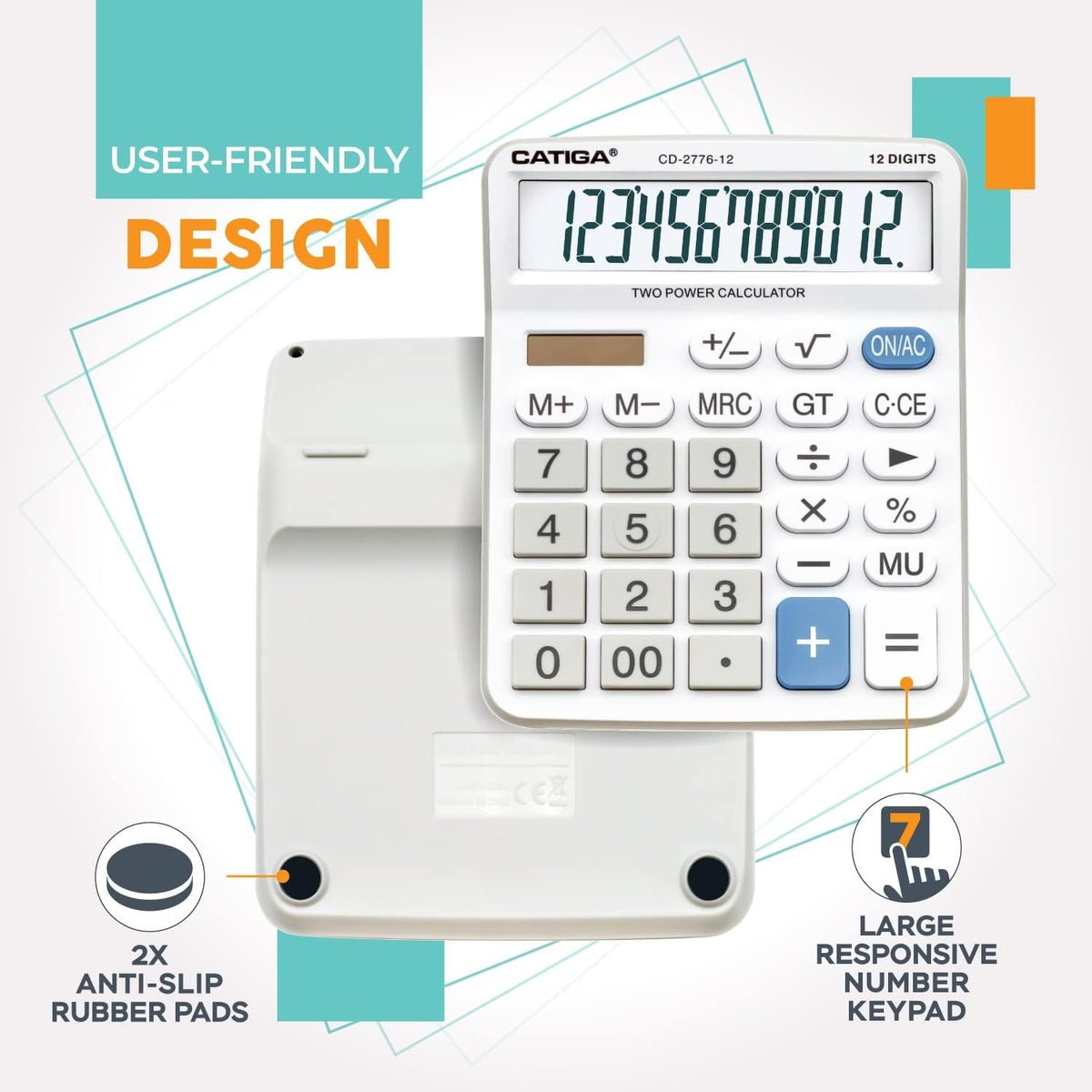 Premium Commercial 12-Digit Large Desktop Calculator with Huge 5-Inch LCD Display Screen, Giant Responsive Buttons