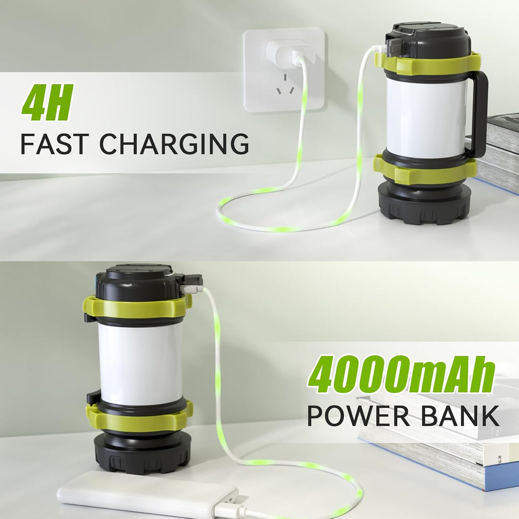 2Pack Camping Lantern, Rechargeable Flashlight & Emergency Light | 1000LM 6 Modes Battery Powered Lantern, 4000mAh