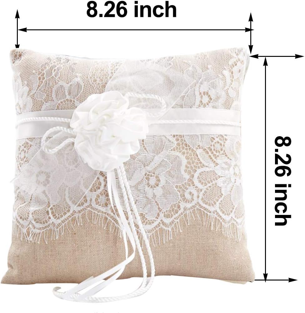 Awtlife Lace Wedding Ring Pillow, Flower Ring Bearer Pillow,8.26 Inch for Wedding Ceremony