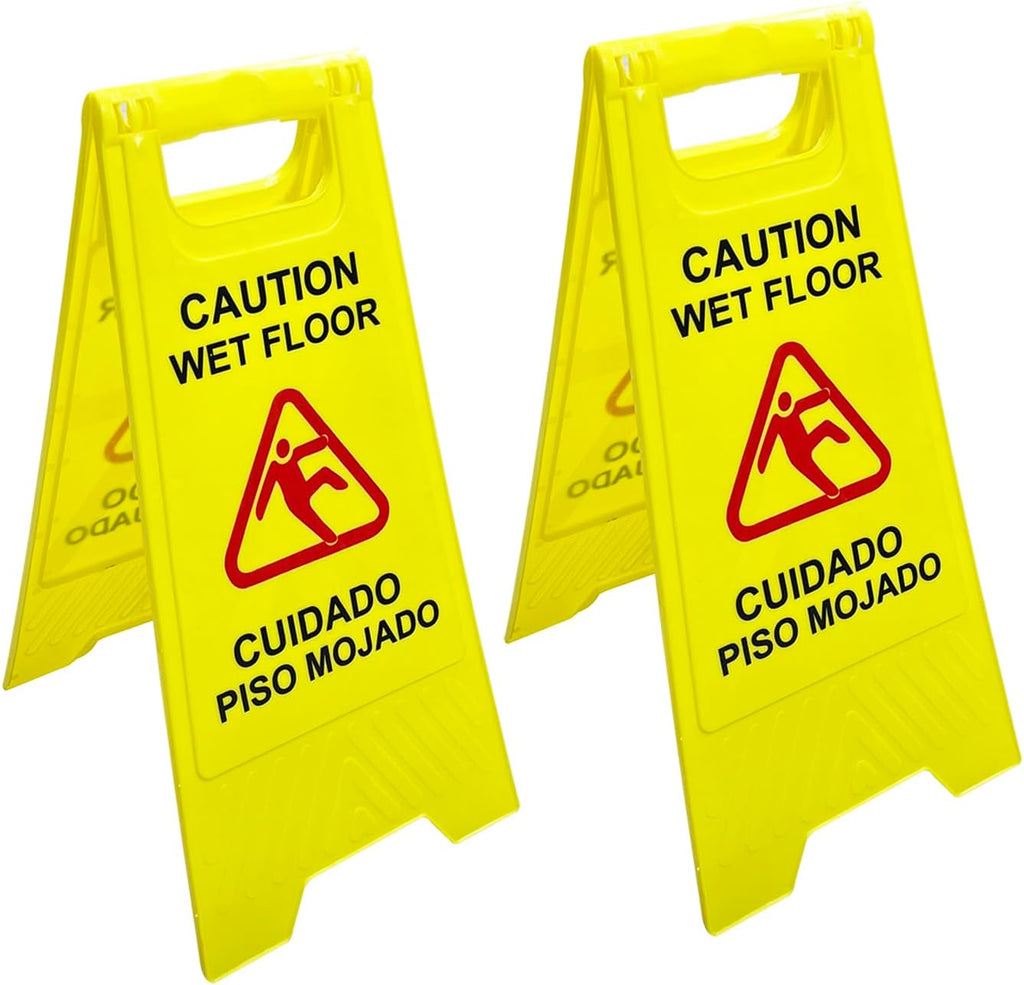 Caution Wet Floor Sign, Foldable Sturdy Bilingual Double-Sided Safety Warning Signs (Pack of 2)