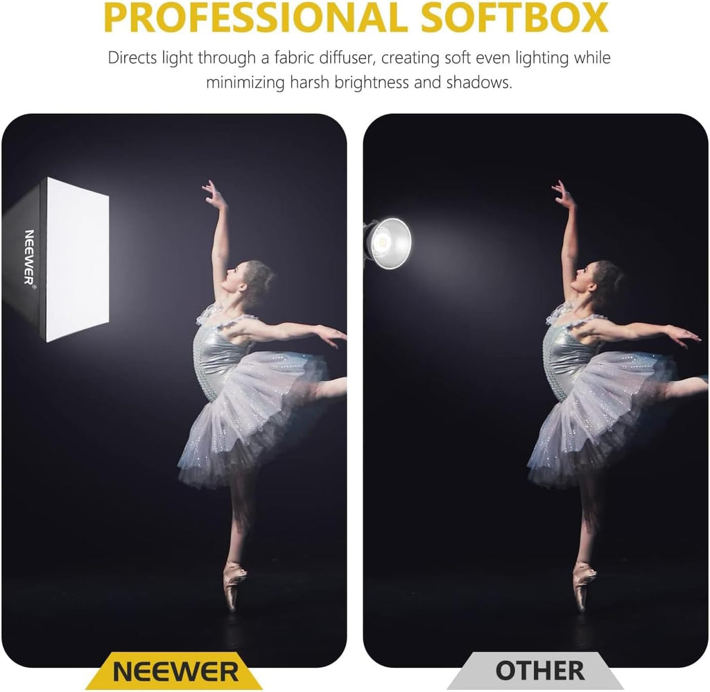 700W Equivalent Softbox Lighting Kit, 2Pack UL Certified 5700K LED Lighting Bulbs, 24x24 inches Softboxes with E26