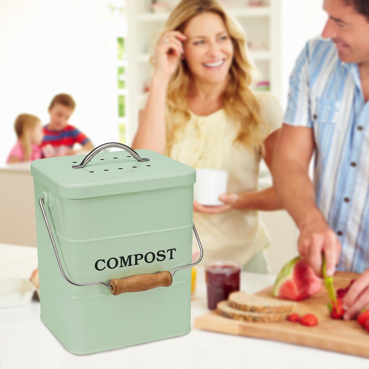 Stainless Steel Compost Bin for Kitchen Countertop Compost Bin,1 Gallon, Kitchen Trash Can -Includes Charcoal