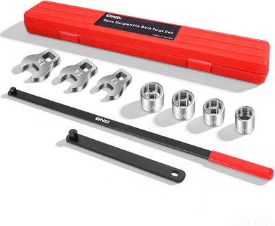 9pcs Serpentine Belt Tool Set, Belt Tensioner Wrench Set for Install and Remove Serpentine Belts, W/Case, Automotive