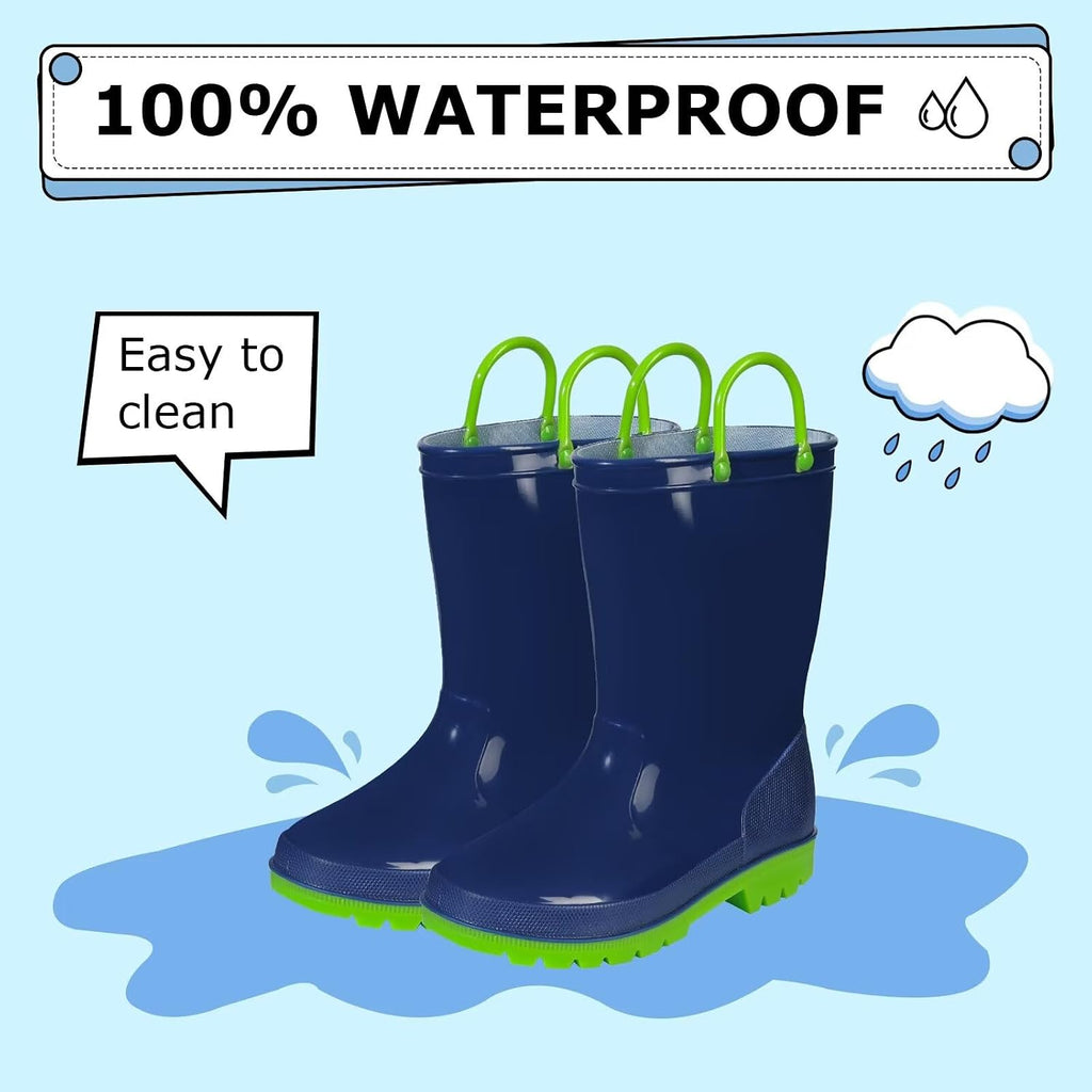 Kids Rain Boots Toddler Waterproof Boots | Lightweight, Vibrant Color Options for Boys & Girls, Easy Pull-On Handles