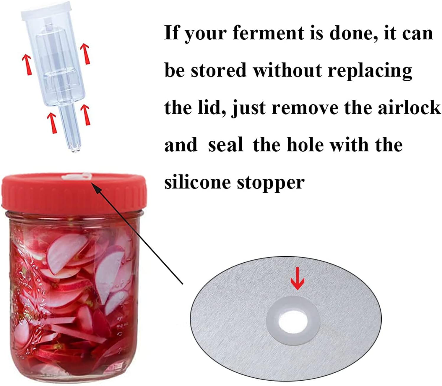 Fermentation Lids, Fermentation Kit for Wide Mouth Jars, 6 Set Plastic Fermenting Lids with 6 Airlocks, 6 Silicone