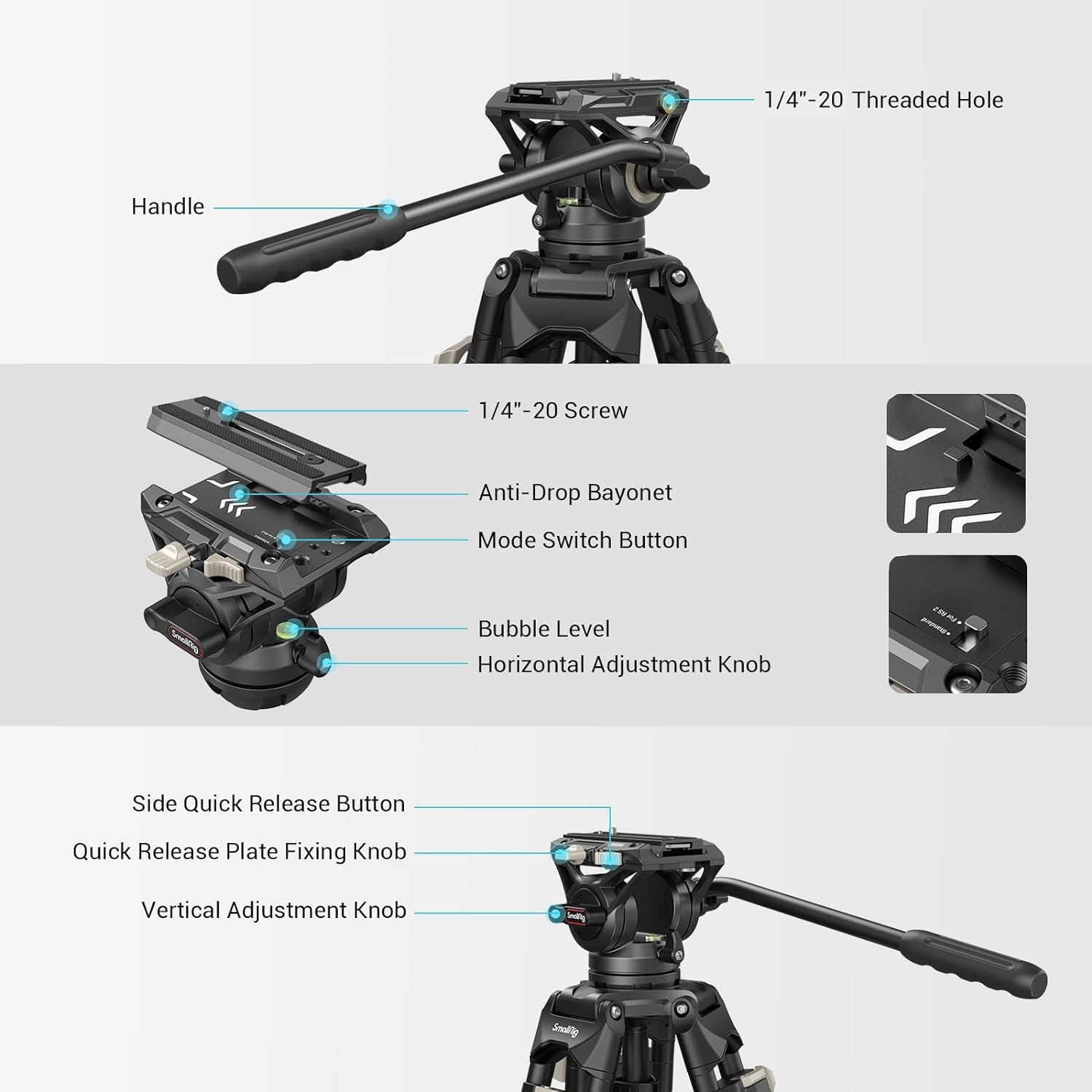 AD-01 Video Tripod, 73" Heavy Duty Tripod with 360 Degree Fluid Head and Quick Release Plate for DSLR, Camcorder