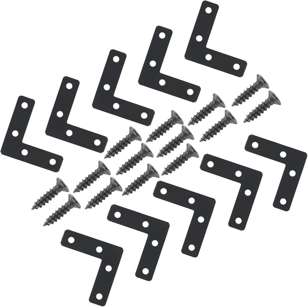 10Pcs 2 x 2'' L Bracket Corner Brace, 50 X 50mm Black Repair Plates