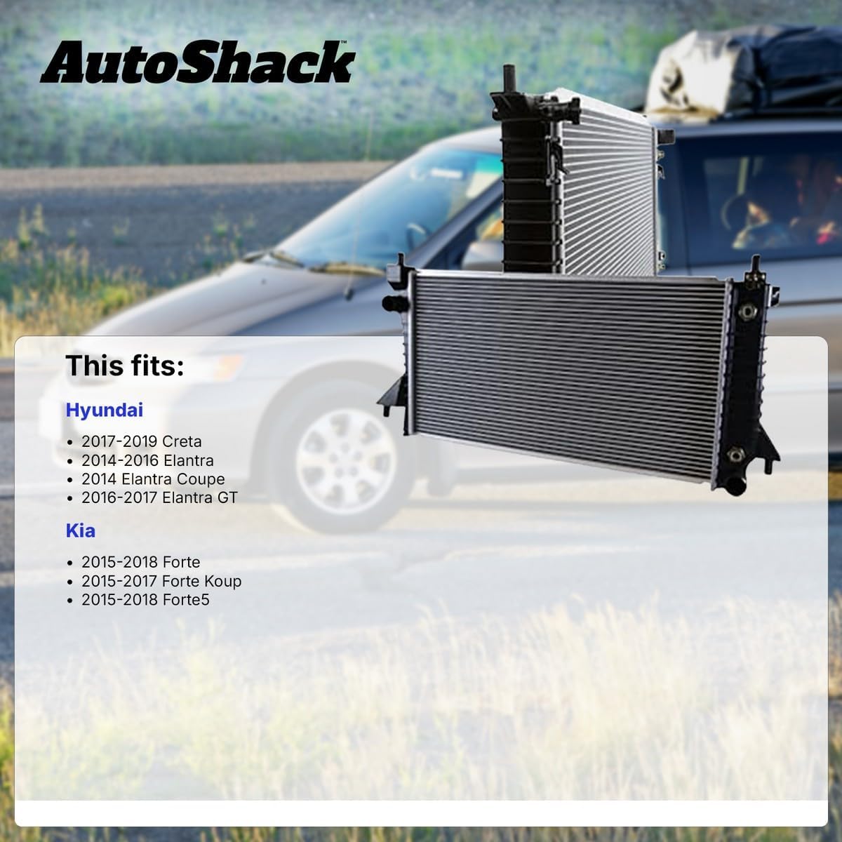 AutoShack Radiator for Kia, Forte 2015-2018 Forte5 2014-2018, L4 1.8L 2.0L
