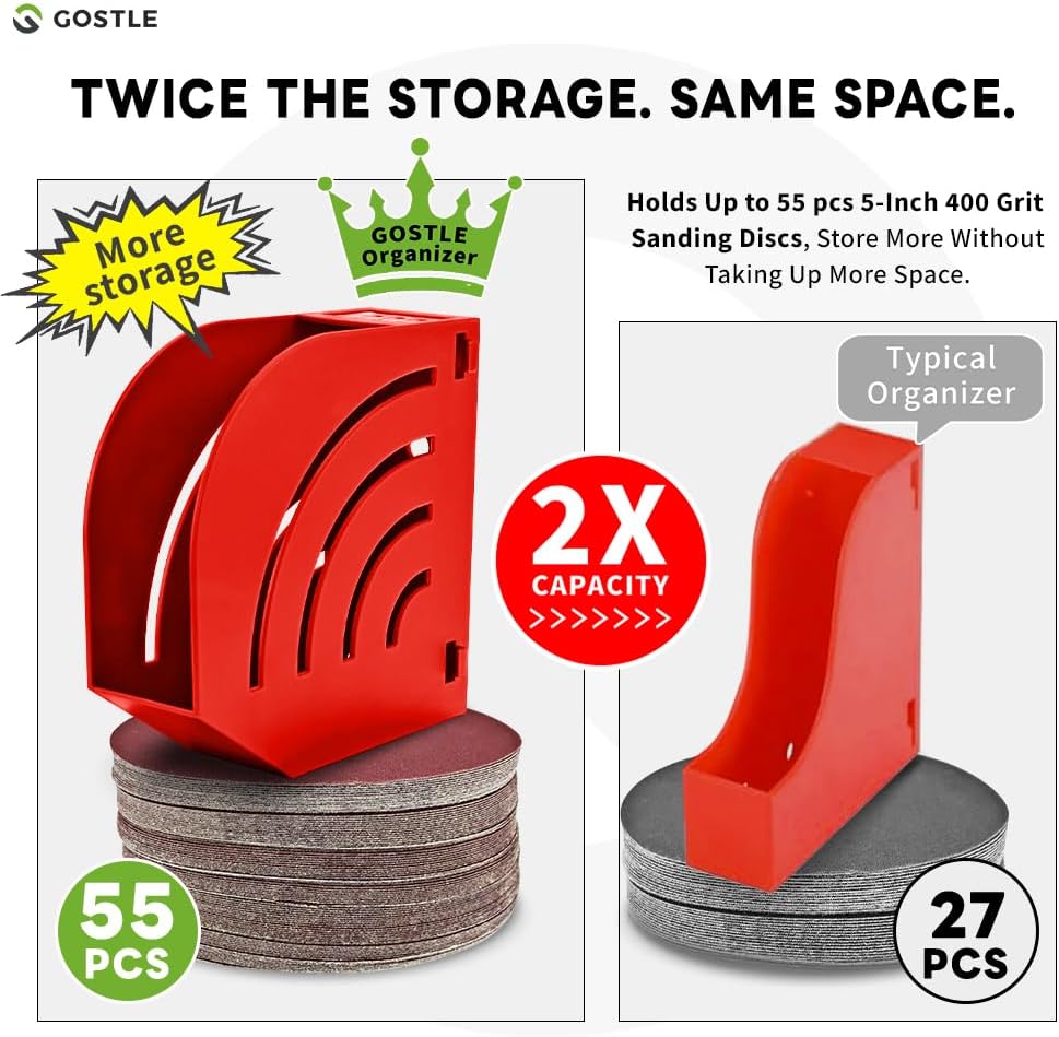 5 Inch Professional Sanding Discs Storage Bins - 8 Bins Set for Efficient Organization, Offset Snap-On Connection, Grit Classification, Space-Saving Design and Versatile Application, Red