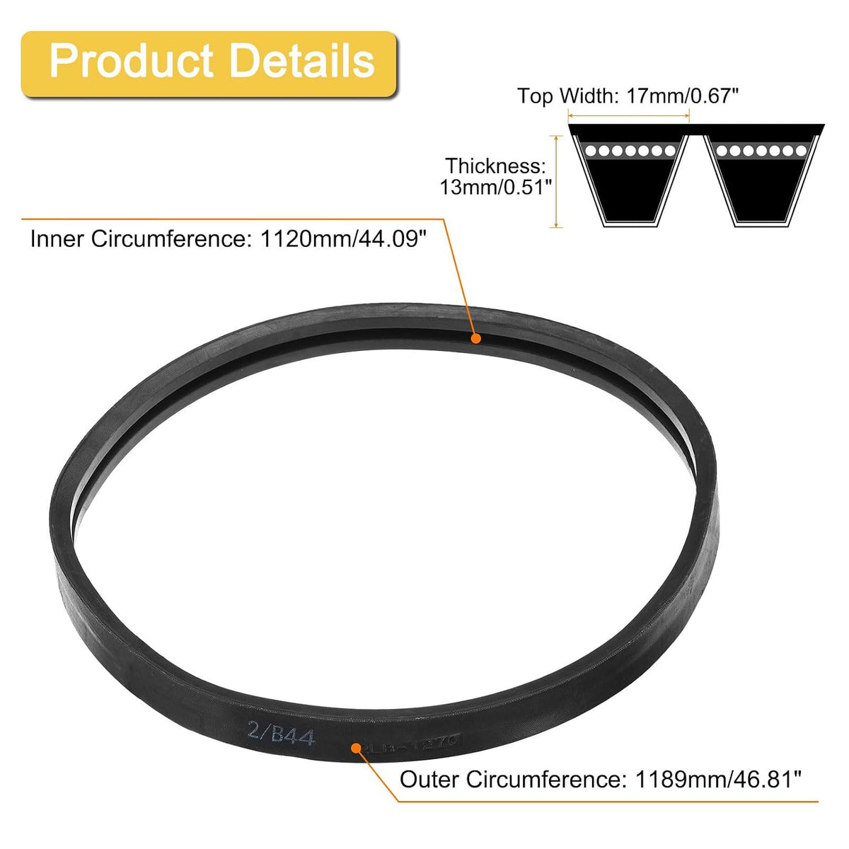 uxcell 2/B44 Classic Wrapped 2 Banded 47" Outer Circ B Profile V-Belt
