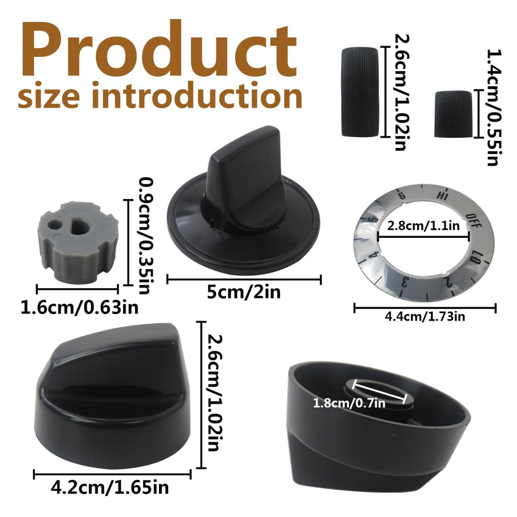 Icelily Electrical Stove Knob Kit for TJ KN002 and 61201, Universal Oven Control Knobs Set with Burner Dials for Range