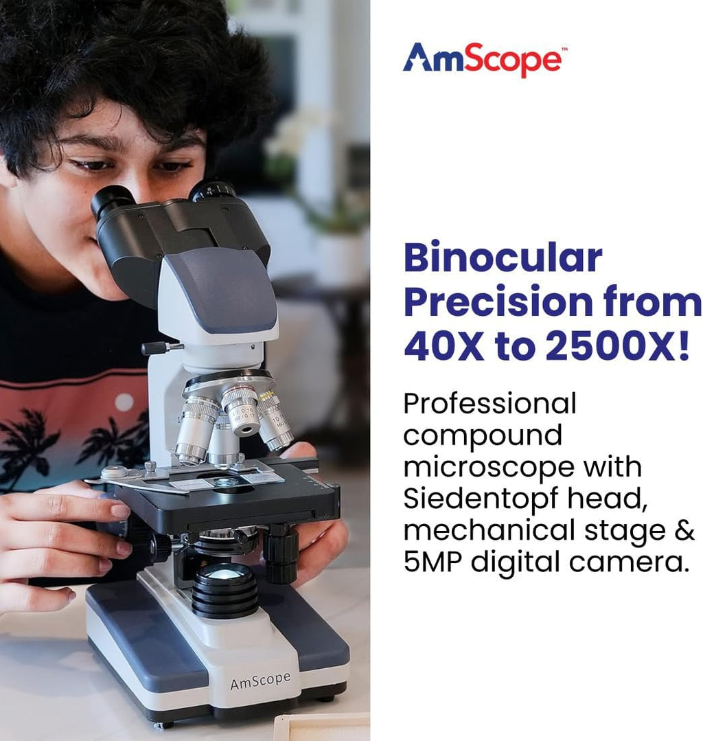 B120C-E5 Series & Professional LED Binocular Compound Microscope | 40X-2500X Magnification Range 5MP CMOS Sensor USB