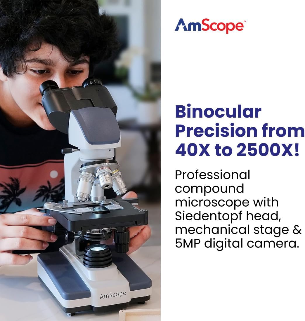 B120C-E5 Series & Professional LED Binocular Compound Microscope | 40X-2500X Magnification Range 5MP CMOS Sensor USB
