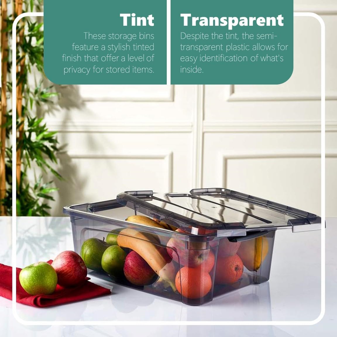 12.5 Quart Storage Bins with Lids, Plastic Storage Containers with Latching Lids For Organizing - Tinted - (15.5’ x