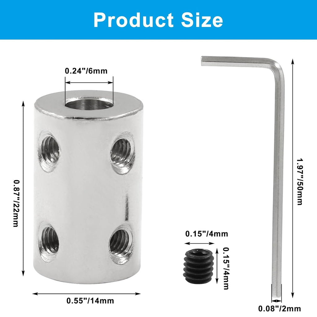 BokWin Rigid Coupling Set, 2 Pcs, 6mm to 6mm Shaft Coupler