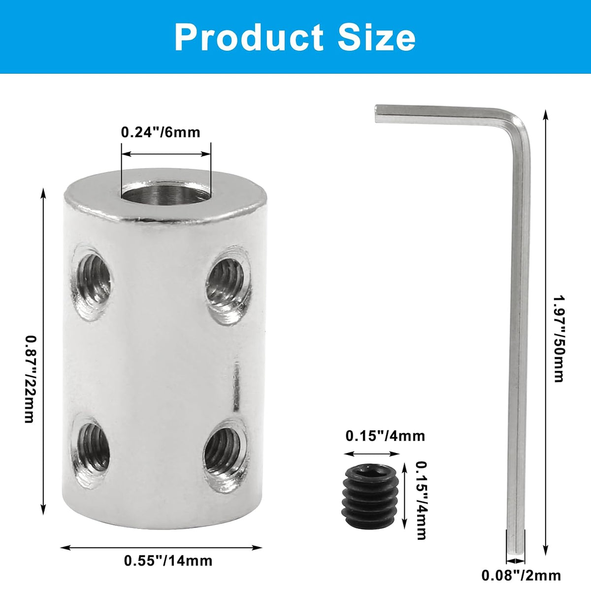 BokWin Rigid Coupling Set, 2 Pcs, 6mm to 6mm Shaft Coupler