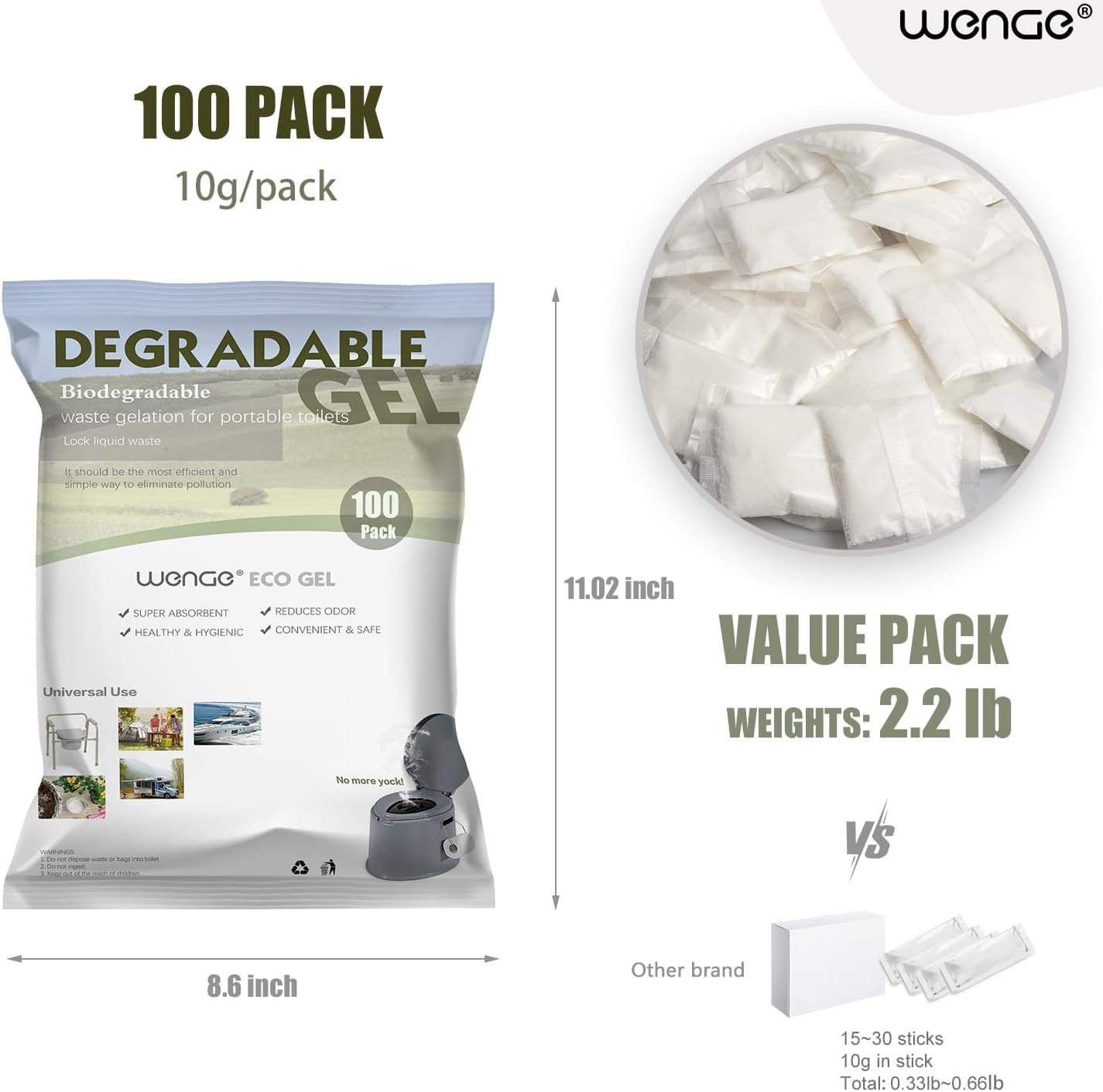 Poo Gel for Portable Toilet for Camping - 100 Pack Urine Super Absorbent, Solidifier, Liquid Waste Gelling and