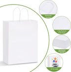 100pcs 10x5x13 White Paper Bags with Handles Large Paper Gift Bags