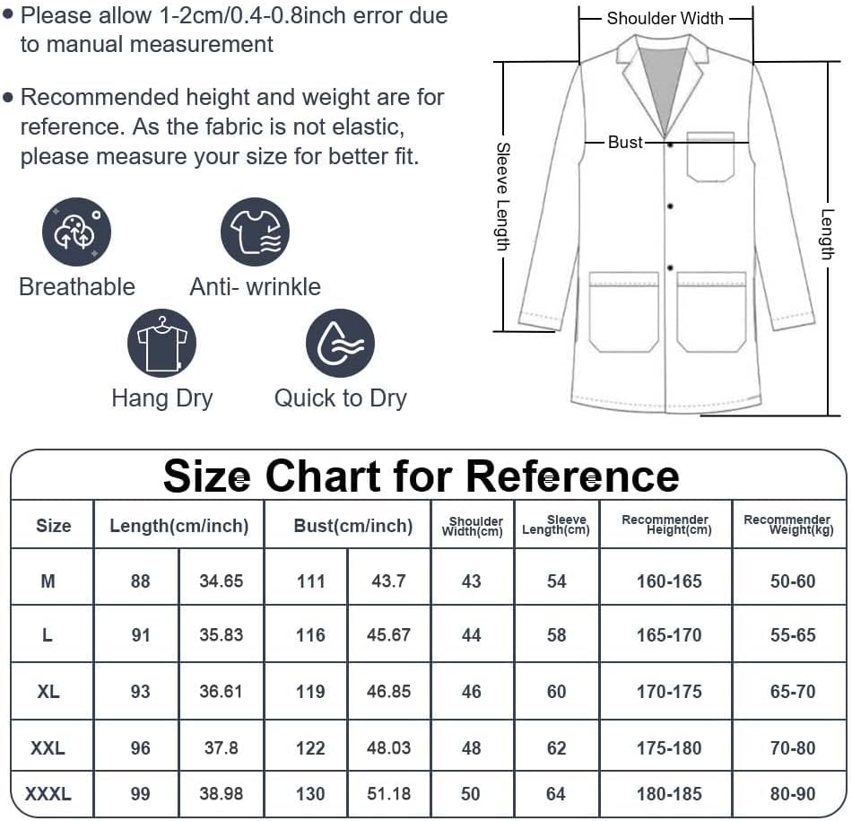 Professional Lab Coat, Medical Coat, Suitable for Medical Students, Laboratories, Masquerade Parties, Unisex