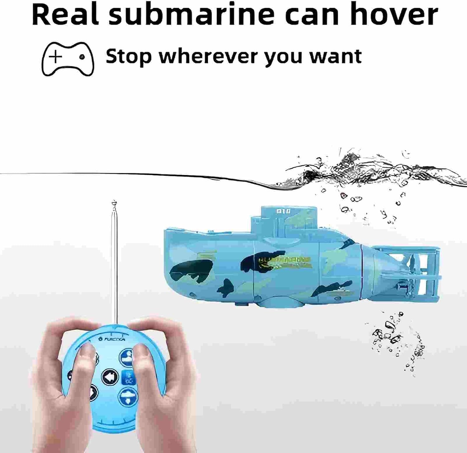 Mini RC Submarine Waterproof Remote Control Boat Underwater Diving Fish Tank Toy for Kids Birthday Gift（Blue）