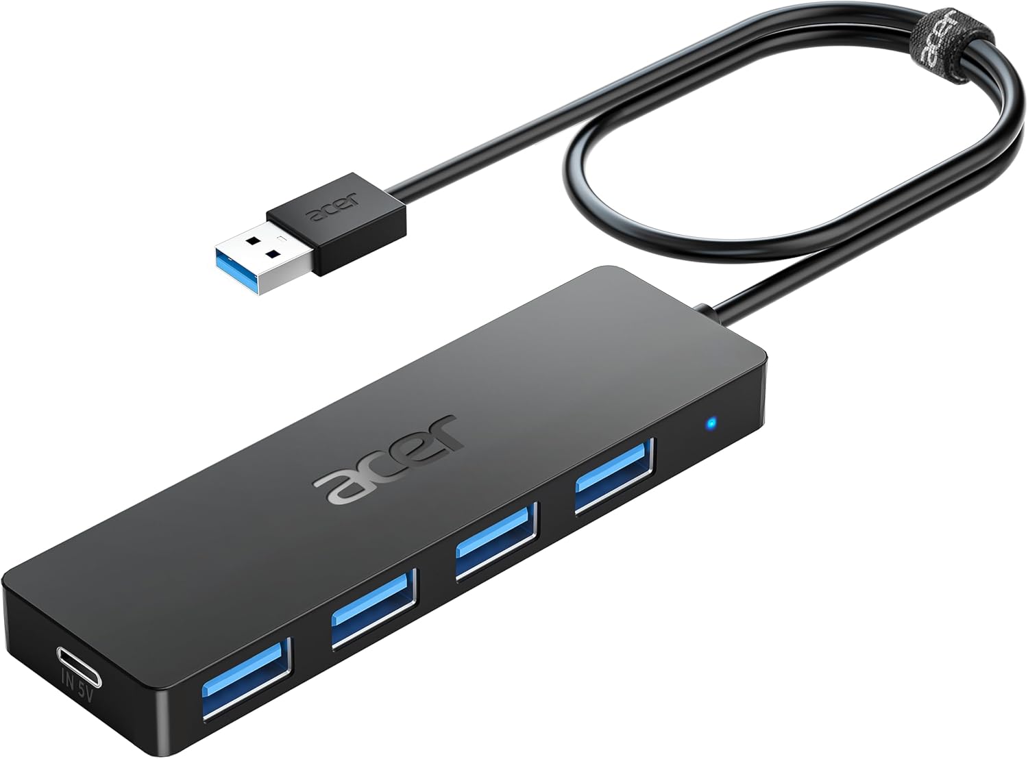 USB Hub 4 Ports, Multiple USB 3.0 Hub, USBA Splitter for Laptop with Type C Power Port, Extender for A Port Laptop
